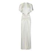 Victoria Beckham Ivory Satinklänning med V-ringning Beige, Dam