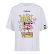 Iceberg Vit bomull T-shirt med mix av tryck och Spongebob lappar White...