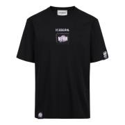 Iceberg Svart T-shirt med normal passform i GOTS-certifierat interlock...