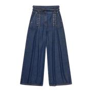 Munthe Högmidjade jeans med flätad midjedetalj Blue, Dam