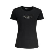 Pepe Jeans Svart Bomull Logo Print T-Shirt Black, Dam