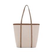 Valentino Garavani Canvas Toteväska med Stud-detaljer Beige, Dam