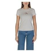 Calvin Klein Jeans Avslappnad passform T-shirt Rund hals Bomull Beige,...