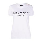 Balmain Svart Bomull Logo T-shirt Kvinnor White, Dam