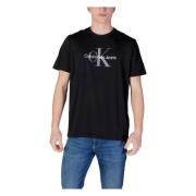 Calvin Klein Jeans Svart Tryckt Bomull T-shirt med Rund Hals Black, He...