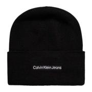 Calvin Klein Modern Print Beanie Hat Black, Herr