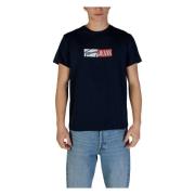 Tommy Jeans Blå Tryckt Bomull T-shirt med Rund Hals Blue, Herr