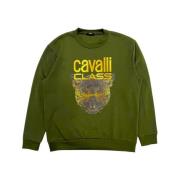 Cavalli Class Grön Fleece Hoodie med Maxi Logo Green, Herr