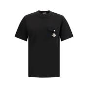 Moncler Ribbstickad Crew Neck T-shirt med Ficka Black, Herr