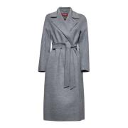 Max Mara Studio Asymmetrisk Ribbad Midja Kappa Gray, Dam