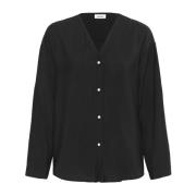 Soaked in Luxury Elegant Svart Skjortblus med V-Ringning Black, Dam