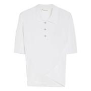 Sportmax Vit Polo Skjorta med Korsad Hem White, Dam