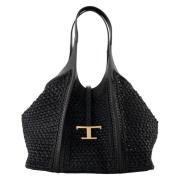 Tod's Tidlös T Raffia Toteväska Black, Dam