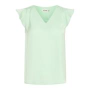 ICHI Feminin blus med volangärmar Green, Dam