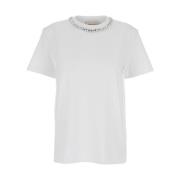 Semicouture Vit rund hals T-shirt med metalldekorationer White, Dam