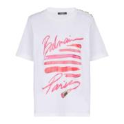 Balmain T-shirt med läppstifttryck White, Dam