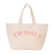 Twinset Logotyp Shopper Väska i Pulvermaterial Pink, Dam