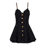 Balmain Axelbandsprickig tweedklänning Black, Dam