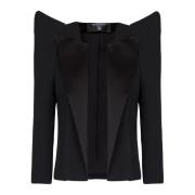 Balmain Beskuren grain de poudre jacka med strukturerade axlar Black, ...