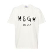 MSGM Logo Print Bomull T-shirt White, Herr