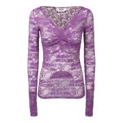 MSGM Lila Spets V-ringad Stickat Purple, Dam