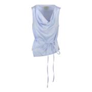 Alessia Santi Poplinblus med Draperad Halsringning Blue, Dam