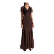 ROTATE Birger Christensen Satin Lace Flared Hemline Dress Brown, Dam