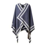 Fusalp Grafisk Ull Poncho Blue, Dam