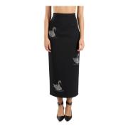 MSGM Svan Prydd Ullblandning Midi Kjol Black, Dam