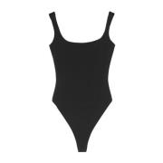 ENTIRE STUDIOS Square Neck Bodysuit - Nylon Spandex Black, Dam