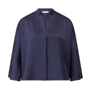 ROSSO35 Satin Oversized Blus med Flingärm Blue, Dam