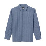 A.P.C. Randig Bomull Linne Skjorta Blue, Herr