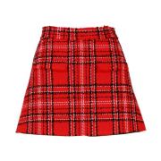 MSGM Tweed Tartan Shorts med Kjol Detalj Red, Dam