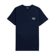 A.P.C. Broderad Navy Blue Logo Tee Blue, Herr