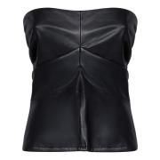 ROTATE Birger Christensen Strapless Faux Leather Top Black, Dam