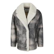 STAND STUDIO Shearling Jacka med Framknäppning och Fickor Gray, Dam