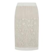 P.A.R.O.S.H. Vit Blommig Broderad Midi Kjol White, Dam