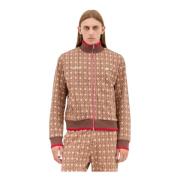 WALES BONNER Grafisk Jacquard Zip-Up Sweatshirt Brown, Herr