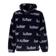 IUTER Svart Script Päls Hoodie Sherpa Sweatshirt Black, Herr