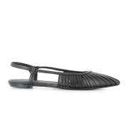 DEL CARLO Svarta läder slingback ballerina skor Black, Dam