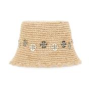 Paco Rabanne Beige Metallic Embellished Raphia Hat Beige, Dam