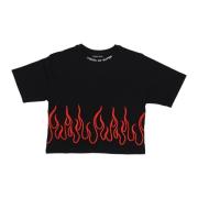 VISION OF SUPER Broderade Flammor Crop Tee Svart/Röd Black, Dam