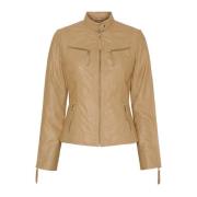 BTFCPH Lammskinns-bikerjacka med guldfärgade detaljer Beige, Dam