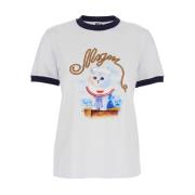 MSGM Vit Logo Print Crewneck T-shirt Kvinna White, Dam