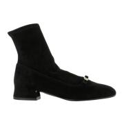 DEL CARLO Svarta mocka ankelboots med silver spänne Black, Dam