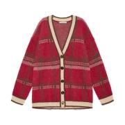 MALIPARMI Rutig Cardigan Sweater Red, Dam