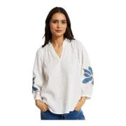 IN FRONT Feminin Bonni Blus med V-Ringning White, Dam