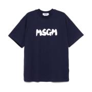 MSGM Blå T-shirt med Tryckt Logotyp Blue, Herr