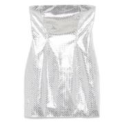 ROTATE Birger Christensen Metallic Braided Strapless Mini Dress Gray, ...