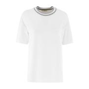 PANICALE Lurex Crew Neck Ficka T-shirt White, Dam